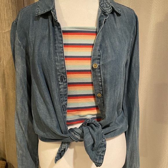 American Eagle Outfitters Tops - American Eagle Striped Ribbed Tube Top XS Multicolor Stretch Strapless Crop Top